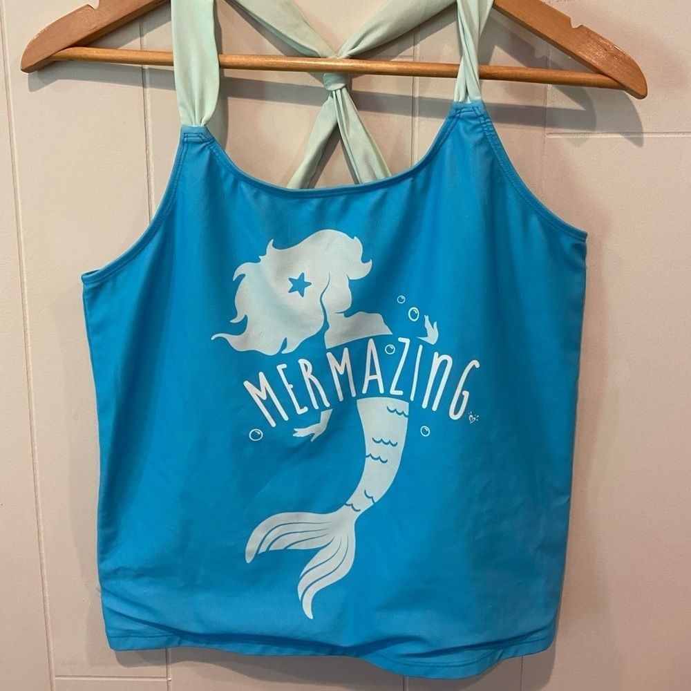 Justice Tankini Top Blue Mint Mermazing Size 20